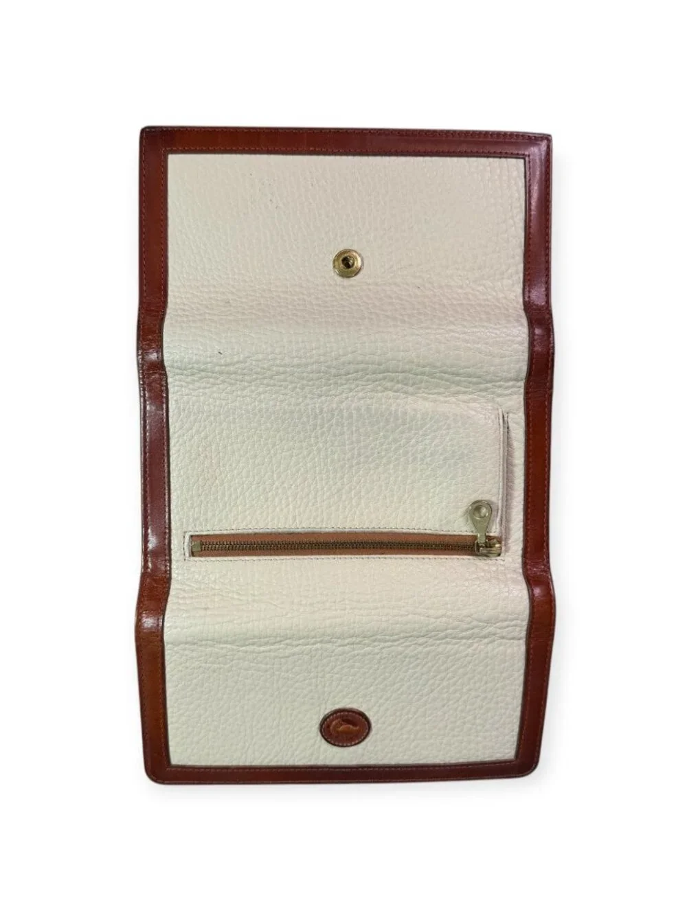 Vintage Dooney and Bourke Tri-fold Wallet Cream & Tan Pebbled Leather